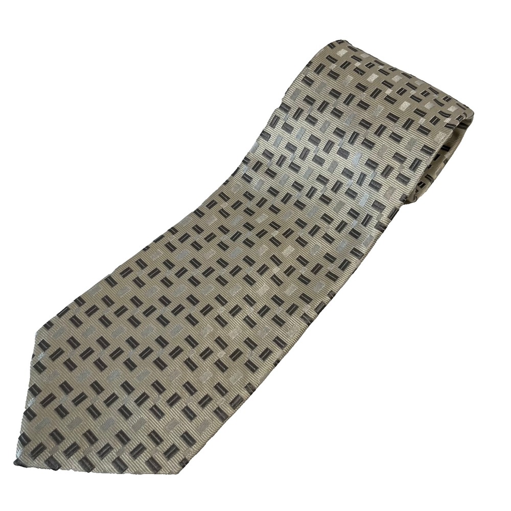 Bruno Piattelli 100% Silk Tie Cream Beige‎ Gray Geometric Made in USA